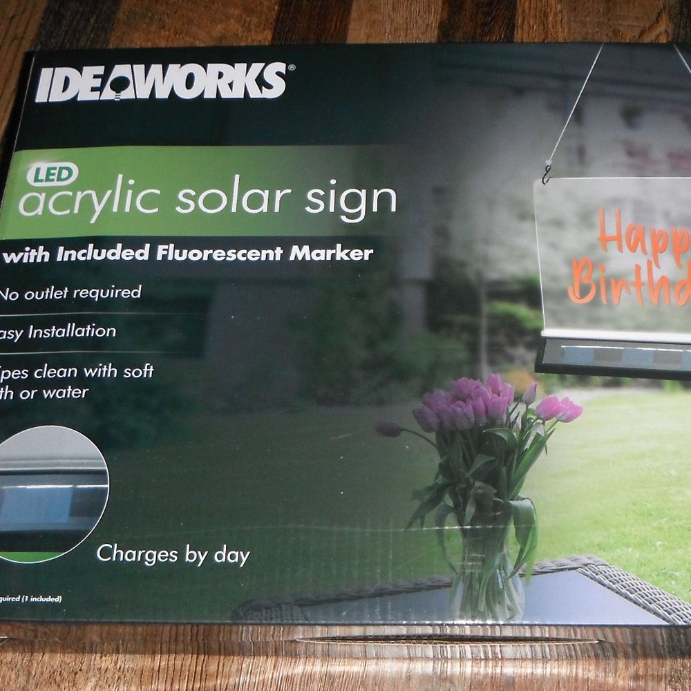 NEW Ideaworks LED Acrylic Solar Sign, board 11 3/4" wide x 10" high x 2" deep